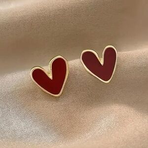 ✨Free People Red Heart Gold Post Earrings
